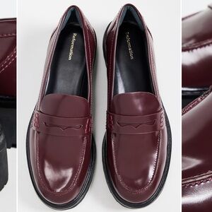 Reformation Agatha Chunky Loafers in Ruby Leather